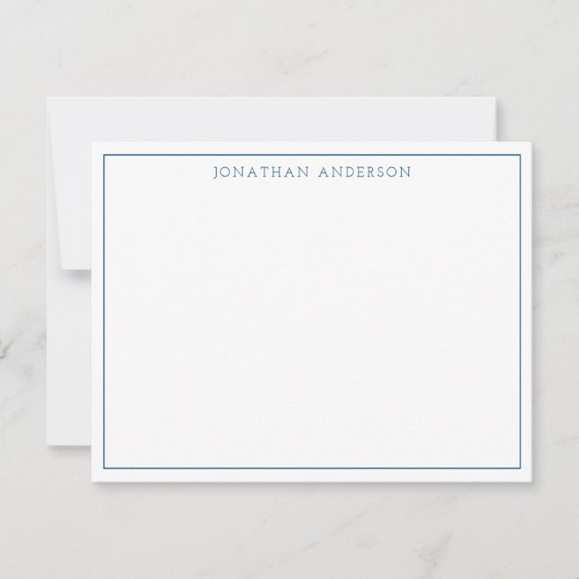 Navy Blue Trendy Modern Chic Stylish Thin Border Note Card (Front)