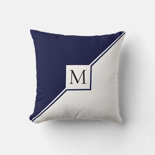 Navy blue triangles and monogram modern throw pillow