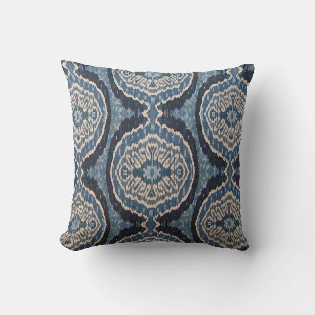 Navy Blue Tribal Ikat Throw Pillow (Front)