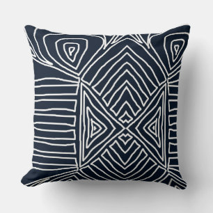 navy blue Tribal Maze Mud Cloth Pattern African Throw Pillow