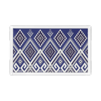 Navy Blue Tribal Motif Surface Pattern Acrylic Tray
