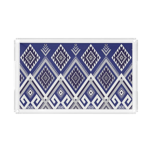 Navy Blue Tribal Motif Surface Pattern Acrylic Tray (Front)