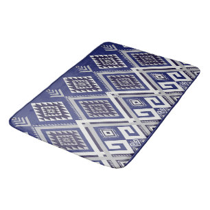 Navy Blue Tribal Motif Surface Pattern Bath Mat