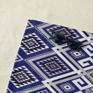 Navy Blue Tribal Motif Surface Pattern Beach Towel