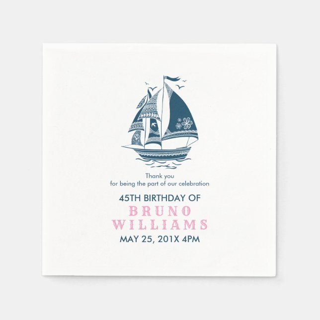 Navy-blue Tribal Nautical Boat Birthday Template Napkins (Front)