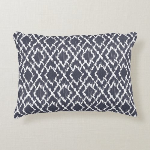 Navy Blue Tribal Print Ikat Geo Diamond Pattern Decorative Pillow