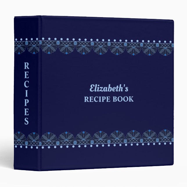 Navy Blue Trimmed Personalized Recipe Book 3 Ring Binder (Front/Spine)