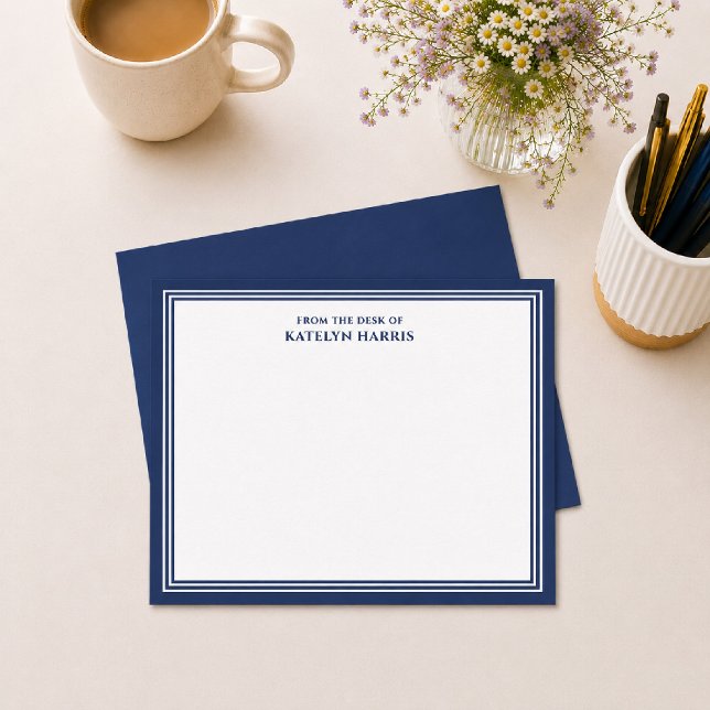 Navy Blue Triple Border From The Desk Of Flat Note Card (Creator Uploaded)