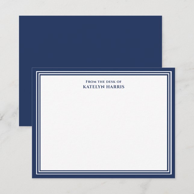 Navy Blue Triple Border From The Desk Of Flat Note Card (Front/Back)