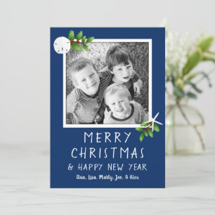 Navy Blue Tropical Christmas Photo Cards