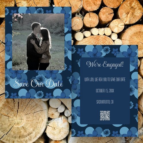 Navy Blue Tropical Flower Flat Save The Date Card