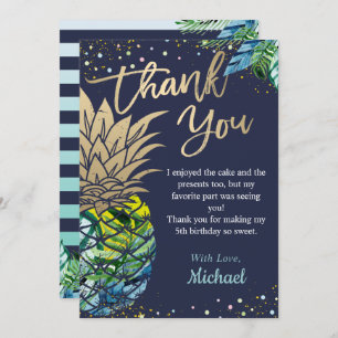 Navy Blue Tropical Luau Pineapple Beach Party Thank You Card