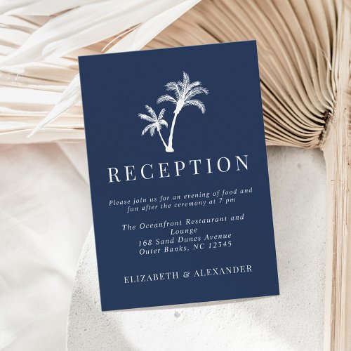 Navy Blue Tropical Palm Tree Wedding Reception Enclosure Card