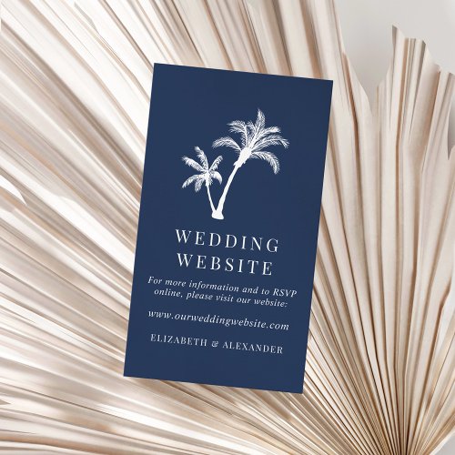 Navy Blue Tropical Palm Tree Wedding Website Enclosure Card