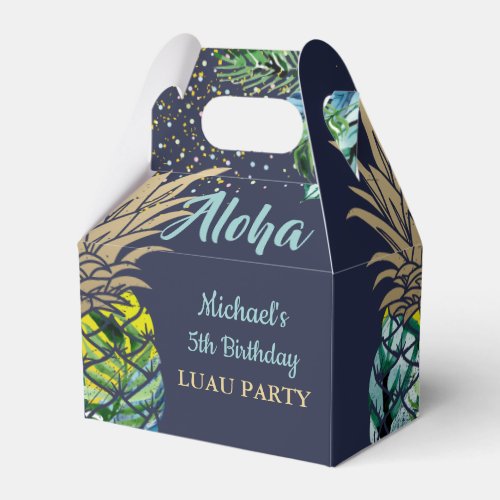 Navy Blue Tropical Pineapple Beach Birthday Favor Boxes