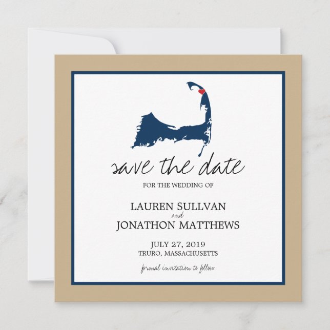 Navy Blue Truro Cape Cod Wedding Save the Date (Front)