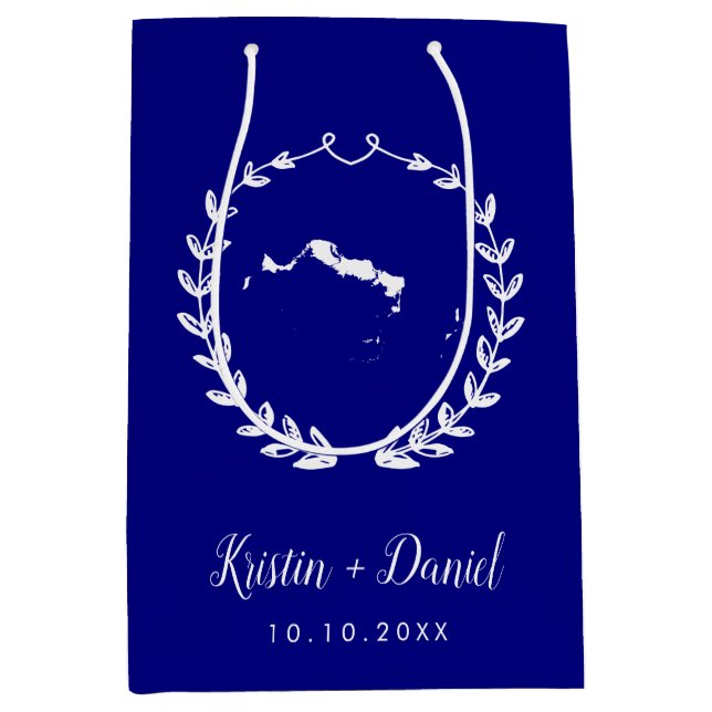 Navy Blue Turks and Caico Map Wedding Welcome Swag Medium Gift Bag (Front)