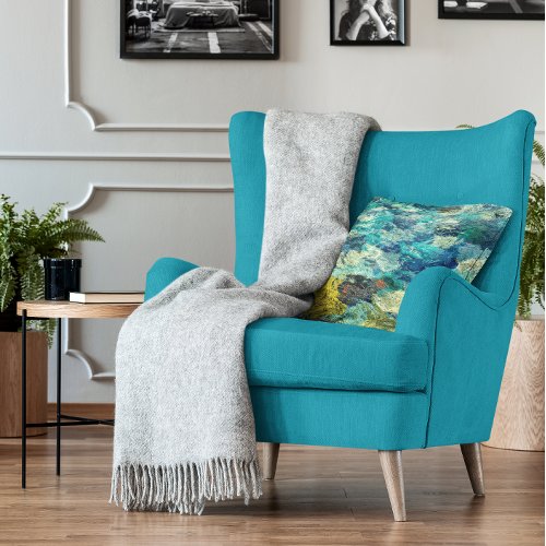 Navy Blue Turquoise and Teal Abstract Paint Art Throw Pillow