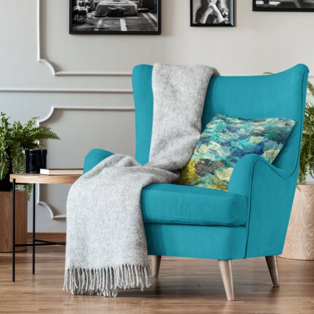 Navy Blue Turquoise and Teal Abstract Paint Art Throw Pillow (The colors in this abstract photo may work just great with your teal or blue home decor.)