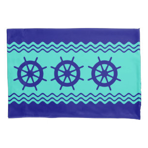 Navy Blue Turquoise Helm Stripe Pillow Case