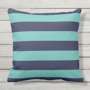 Navy Blue Turquoise Stripes Throw Pillow