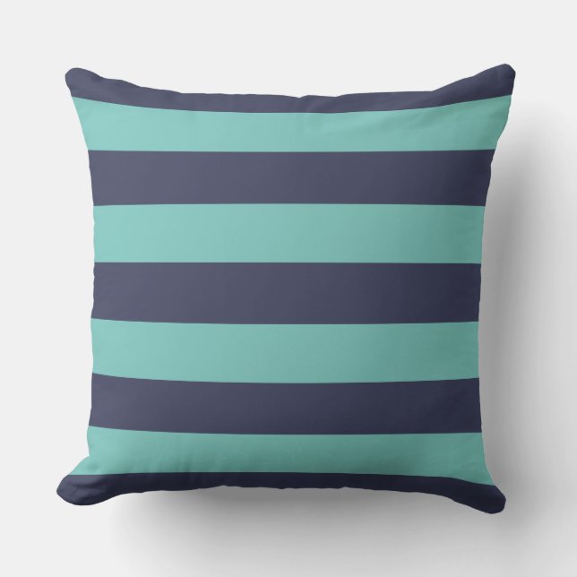 Navy Blue Turquoise Stripes Throw Pillow (Front)