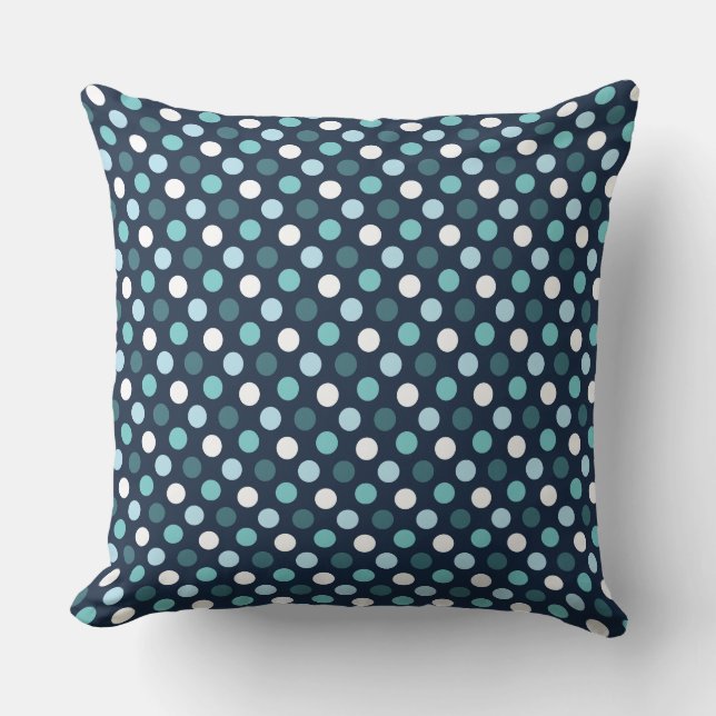 Navy Blue Turquoise White Polka Dot Pattern Throw Pillow (Front)