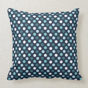 Navy Blue Turquoise White Polka Dot Pattern Throw Pillow
