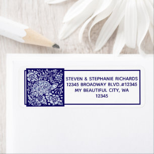 Navy Blue Turtle Garden Floral Snail Cute Delft Label