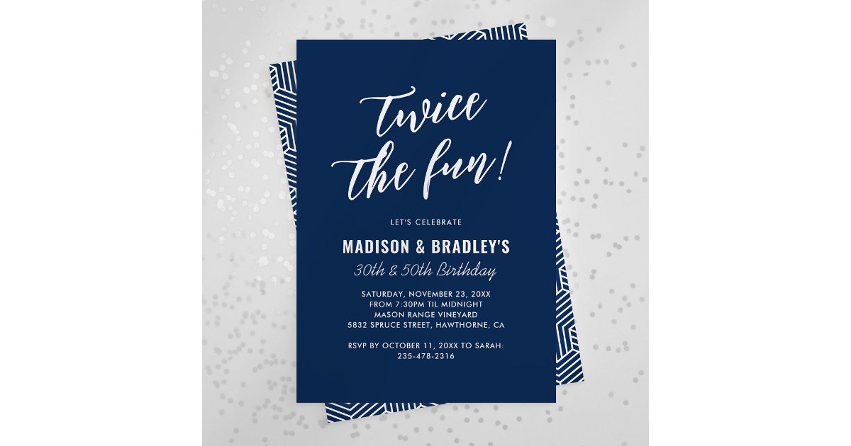 Fun Blue Invite Frame Navy Blue Twice The Fun Joint Birthday Party Invitation | Zazzle