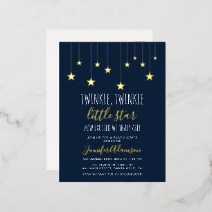 Navy Blue Twinkle Little Star Baby Shower Foil Invitation Postcard