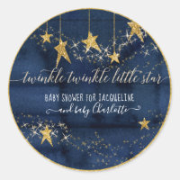 Navy Blue Twinkle Little Star Gold Baby Boy Shower Classic Round Sticker
