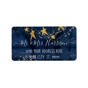 Navy Blue Twinkle Little Star Gold Return Address Label