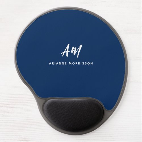 Navy Blue Two Monogram Casual Script Gel Mouse Pad
