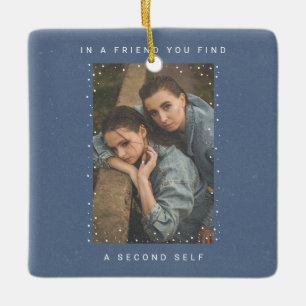 Navy Blue Two Photo Snowfall Best Friends Photo Ceramic Ornament