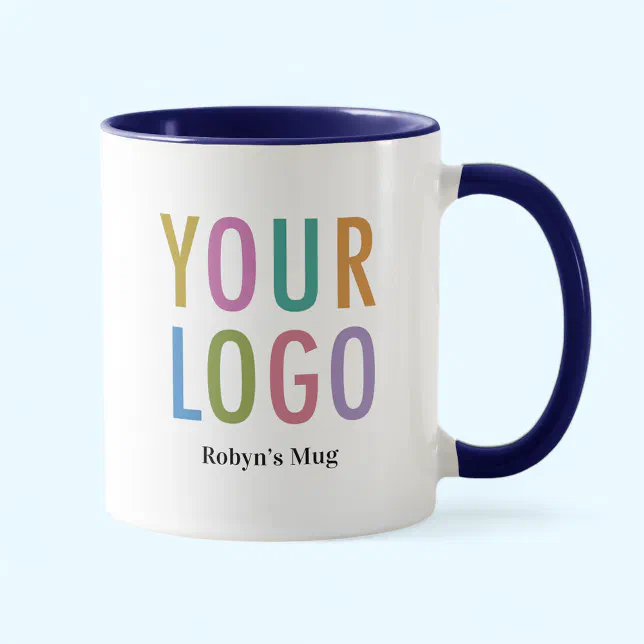 Navy Blue Two Tone Mug Business Logo Employee Name | Zazzle