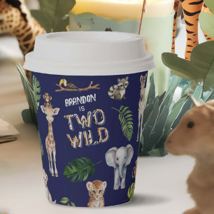 Navy Blue Two Wild Safari Themed Birthday Paper Cups