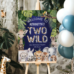 Navy Blue Two Wild Safari Themed Birthday welcome Foam Board
