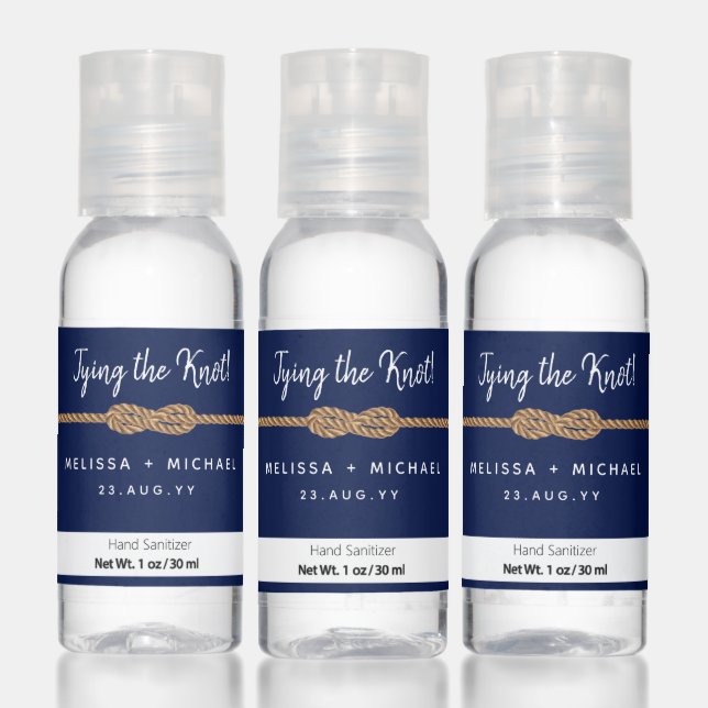 Navy Blue Tying the Knot Infinity Nautical Wedding Hand Sanitizer (Set)