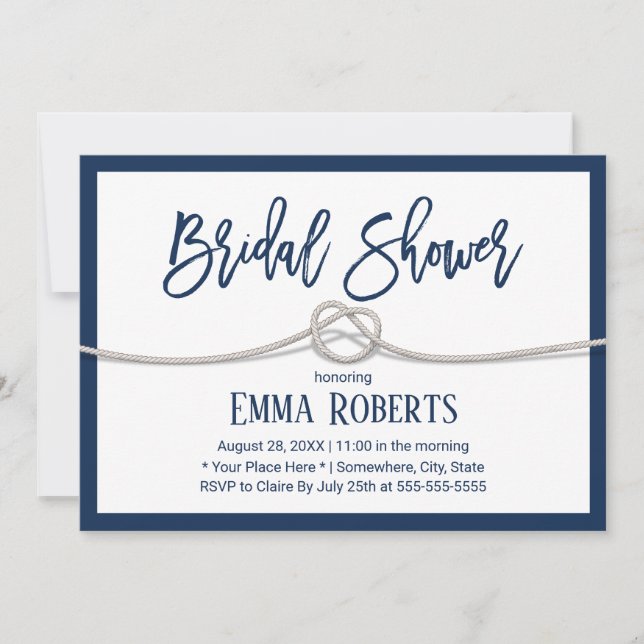 Navy Blue Tying the Knot Minimalist Bridal Shower Invitation (Front)
