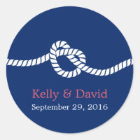 Navy Blue Tying the Knot Nautical Wedding Favor Classic Round Sticker