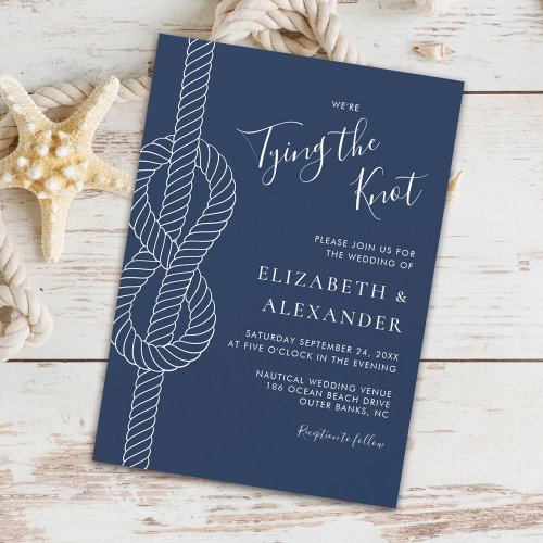 Navy Blue Tying The Knot Nautical Wedding Invitation