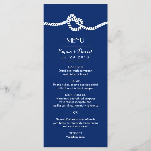 Navy Blue Tying the Knot Nautical Wedding Menu