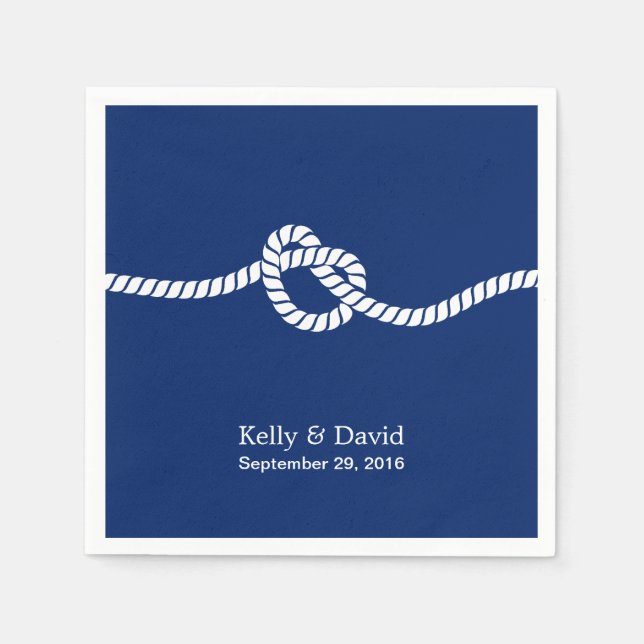Navy Blue Tying the Knot Nautical Wedding Paper Napkins (Front)