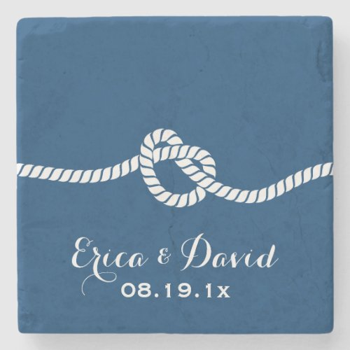 Navy Blue Tying the Knot Nautical Wedding Stone Coaster