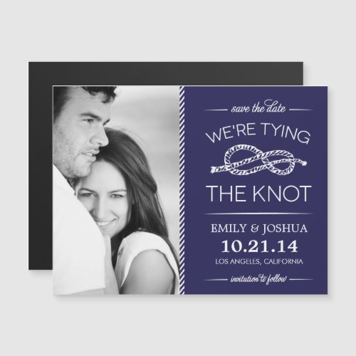 Navy Blue Tying the Knot Photo Save the Date Magnetic Invitation
