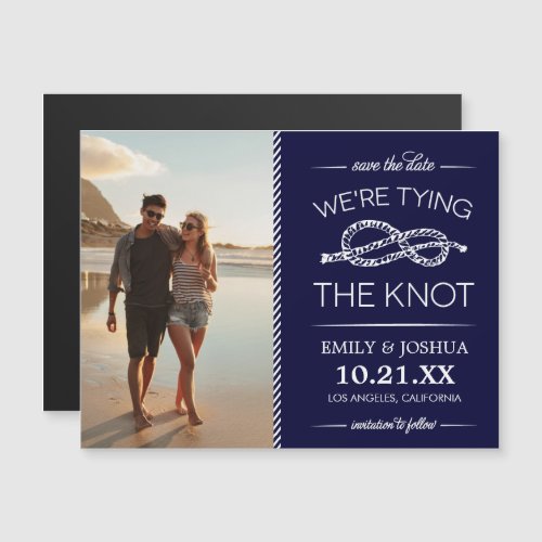 Navy Blue Tying the Knot Photo Save the Date Magnetic Invitation