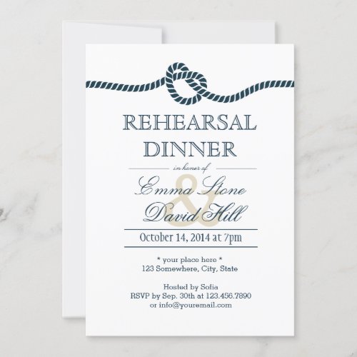 Navy Blue Tying the Knot Rehearsal Dinner Personalized Invitations