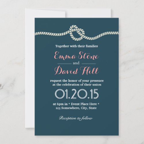 Navy Blue Tying the Knot Wedding Invitations 5" X 7" Invitation Card