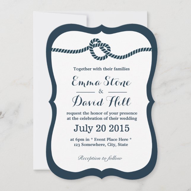 Navy Blue Tying the Knot Wedding Invitations (Front)